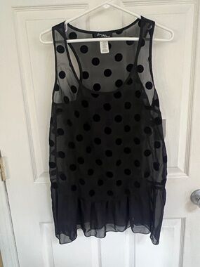NWT~Black Sheer Polka Dot Tank with Ruffle Hem  SZ M